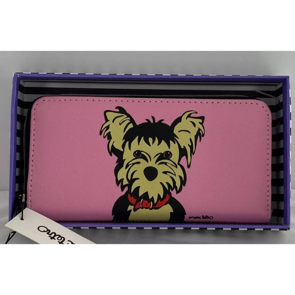New Marc Tetro Yorkie Large Wallet Card Holder Pocket Zip Around Faux Leather - Picture 6 of 8